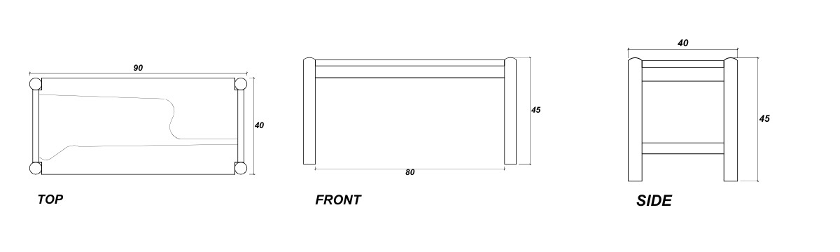 Taku Bench 90cm - European White Oak dimensions desktop