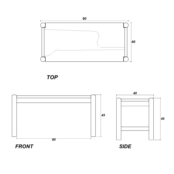 Taku Bench 90cm - European White Oak dimensions mobile