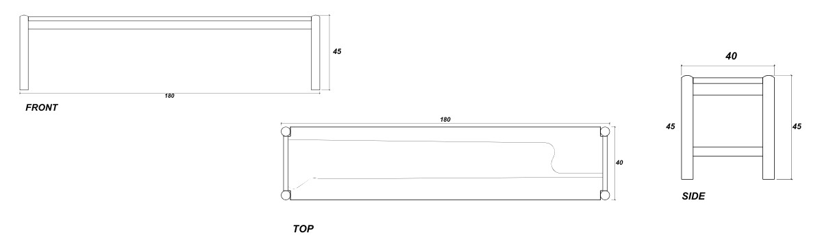 Taku Bench 90cm - European White Oak dimensions desktop