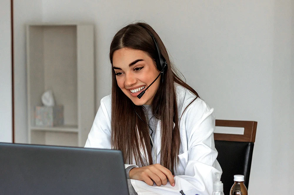 Skincare consultant talking on a video call