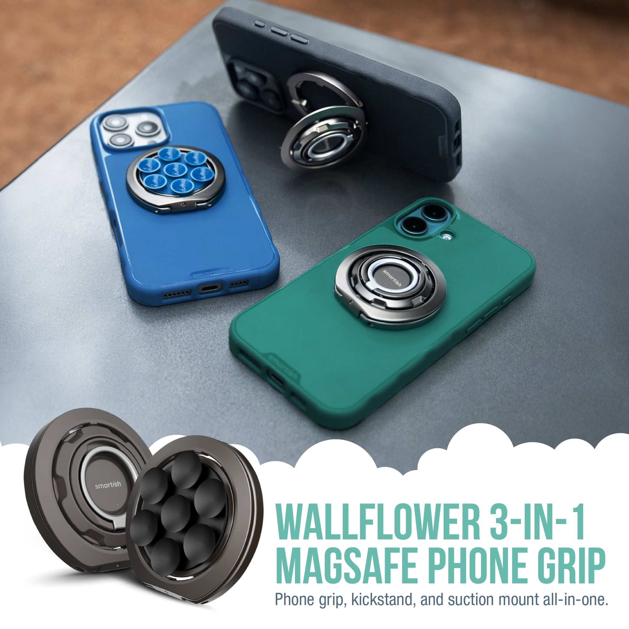 Wallflower MagSafe Suction Mount & Phone Grip Stand Smartish Wallflower MagSafe Suction Mount & Phone Grip Stand Smartish