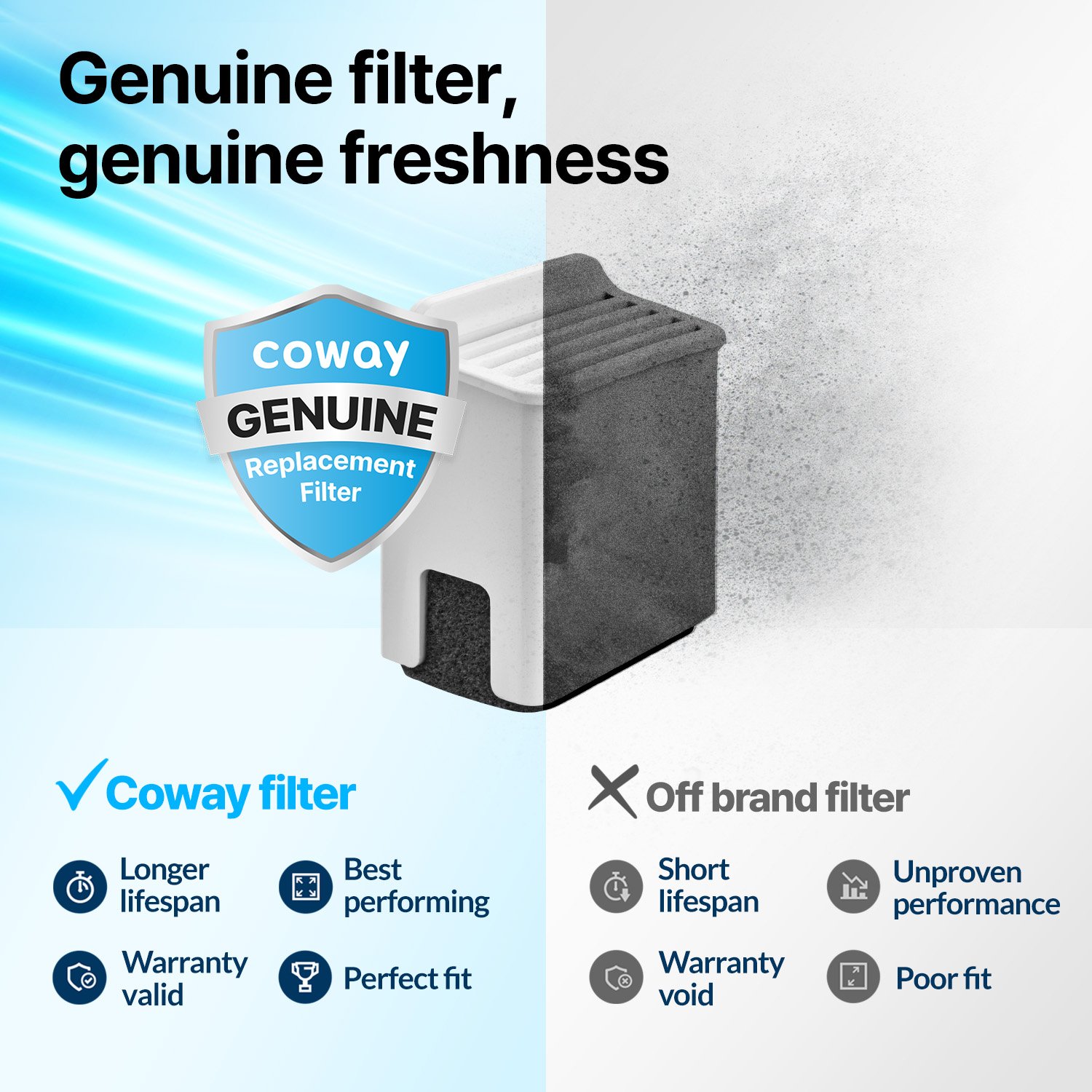 Genuine Coway Filters for best performance and odor elimination