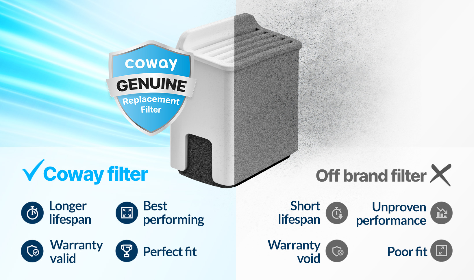 Genuine Coway Filters for best performance and odor elimination