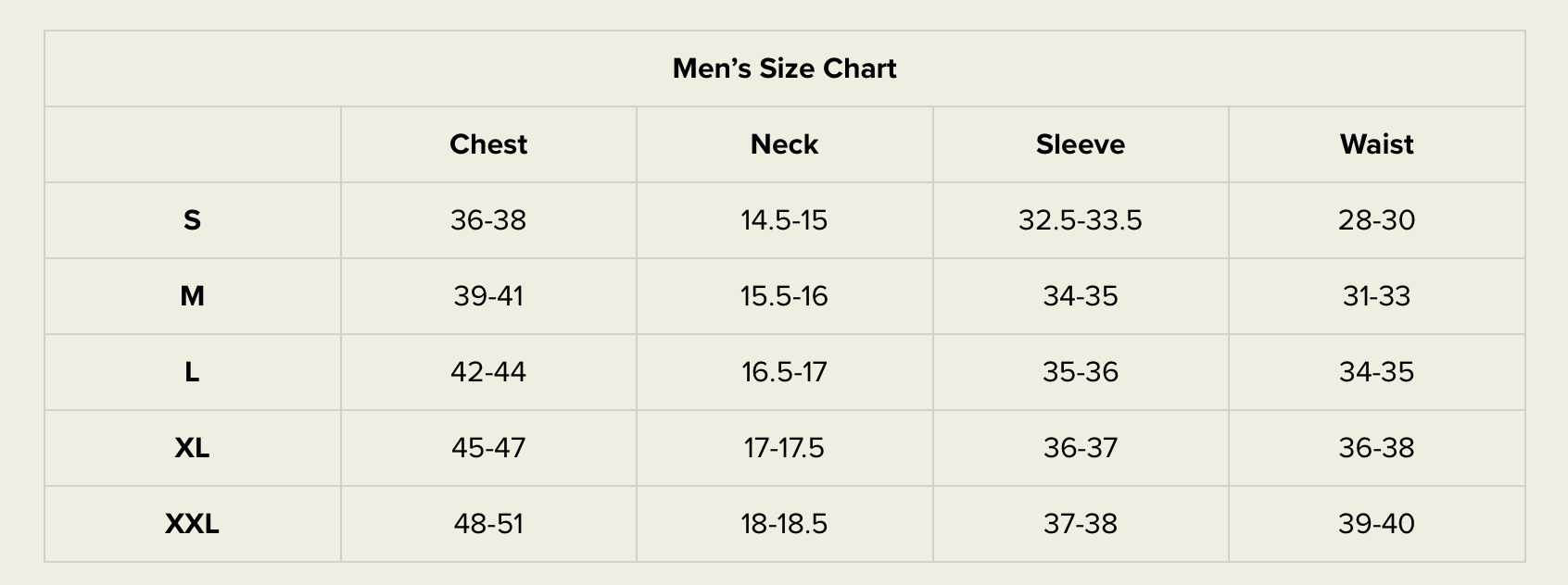 Size chart