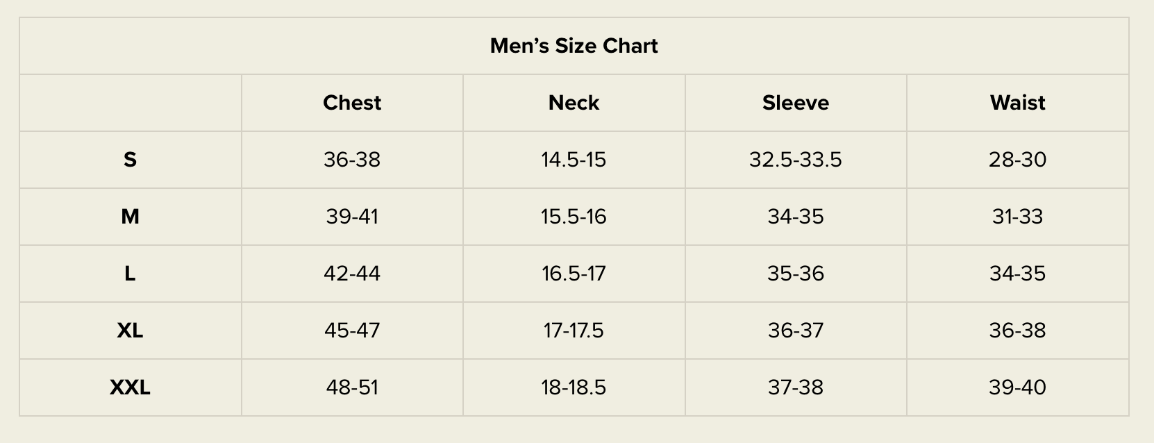 Size chart