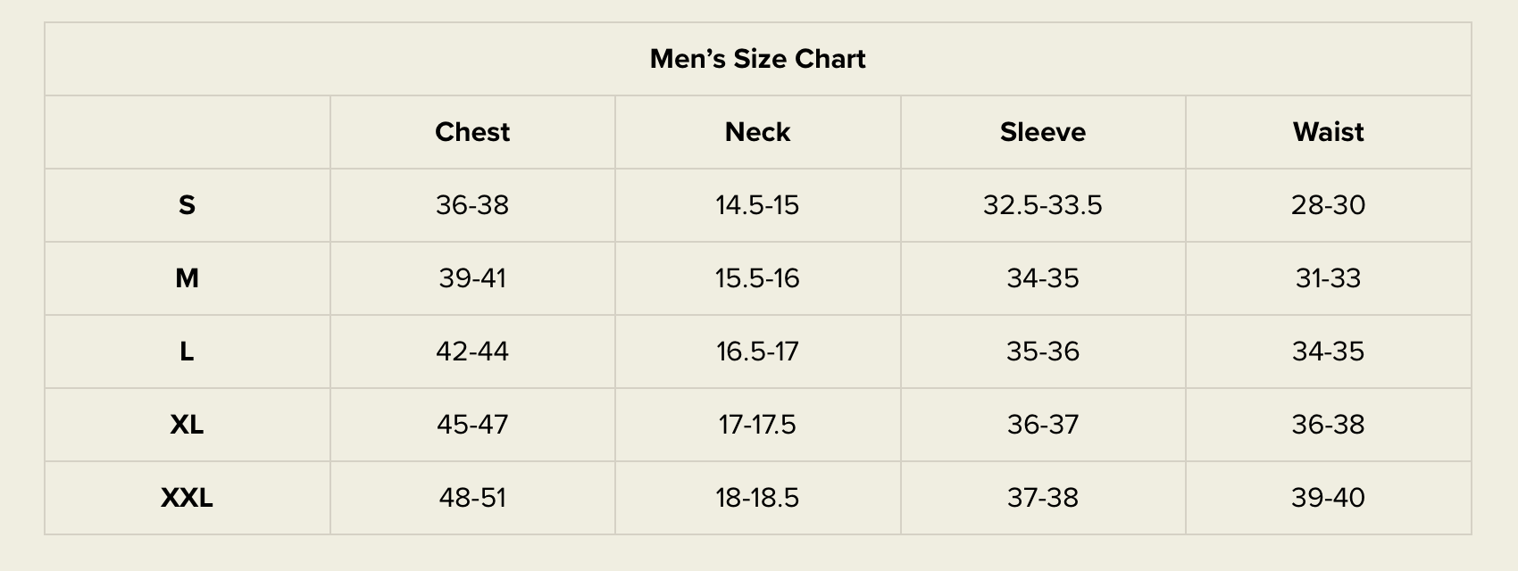 Size chart