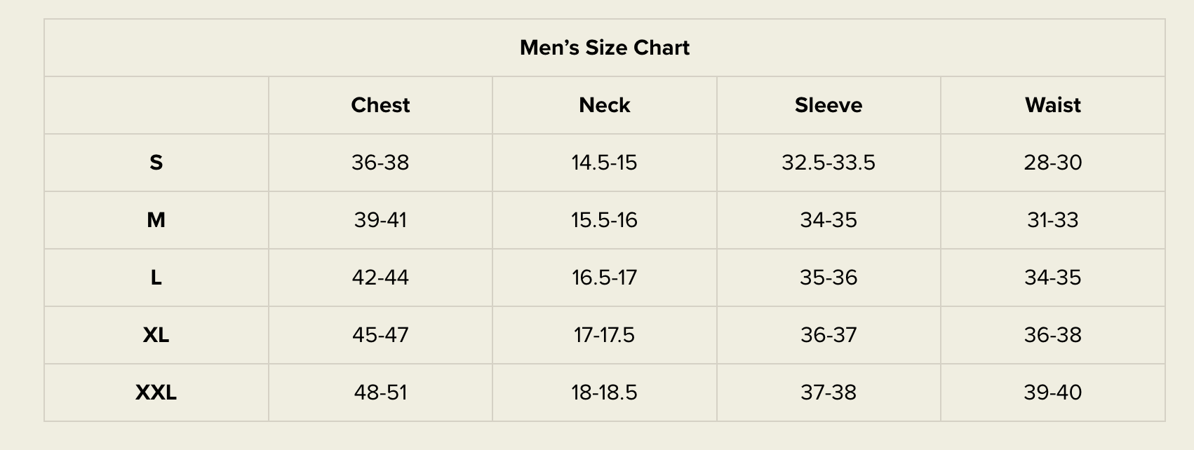 Size chart