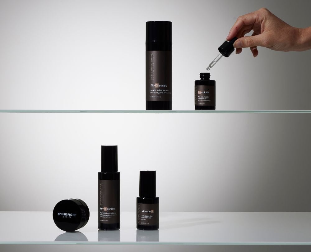 Synergie Skin range displayed on a shelf