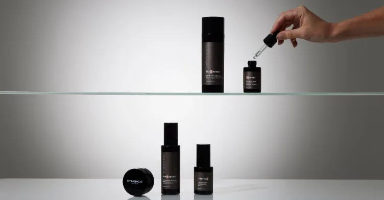 Synergie Skin range displayed on a shelf