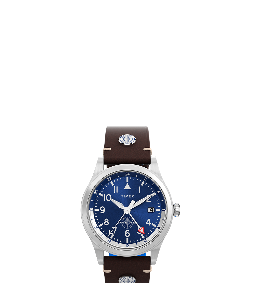 Timex Waterbury GMT x Pan Am® 39mm Leather Strap Watch