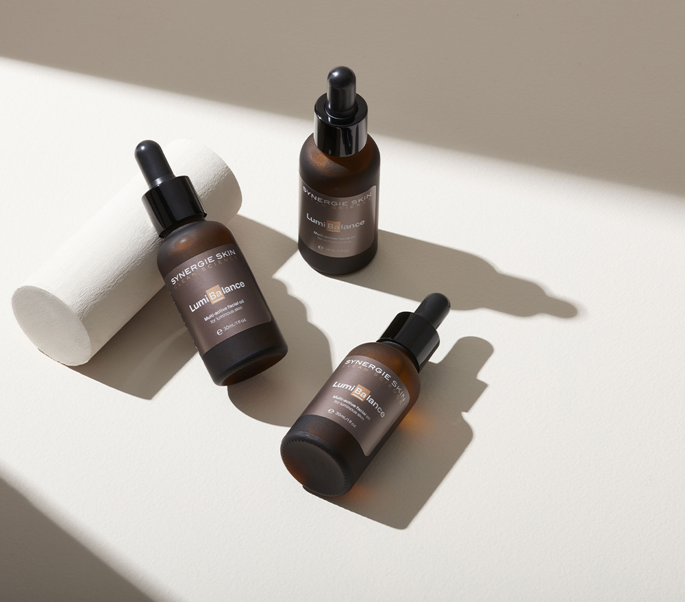 LumiBalance skincare product bottles