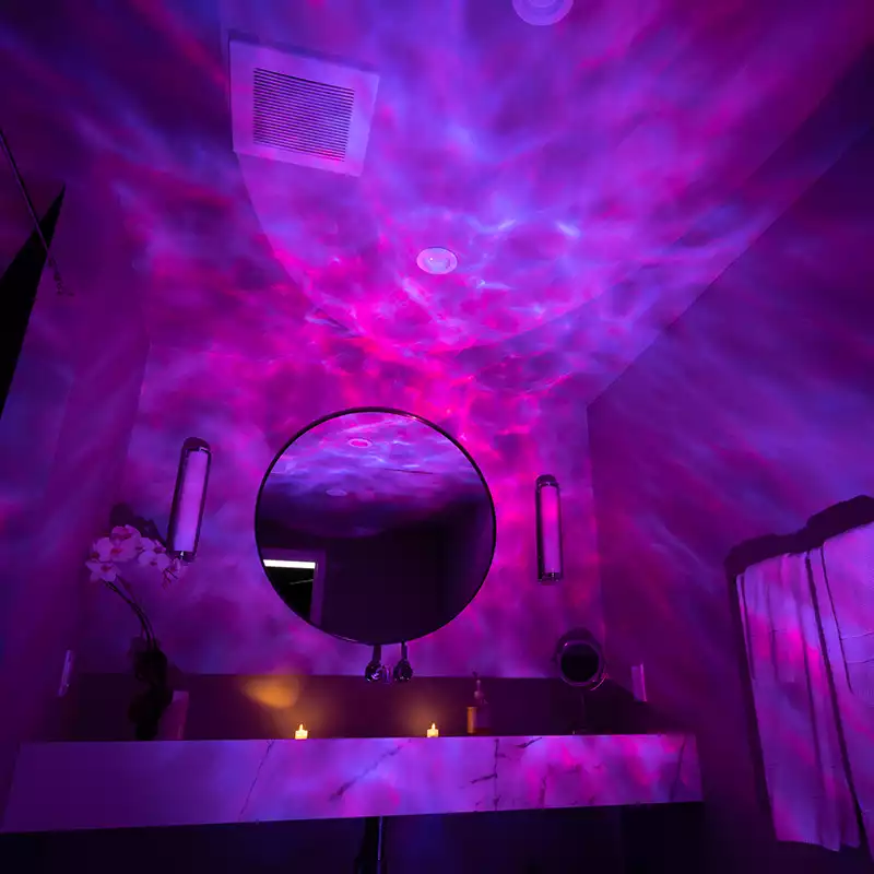 bathroom with pink and purple nebula cloud