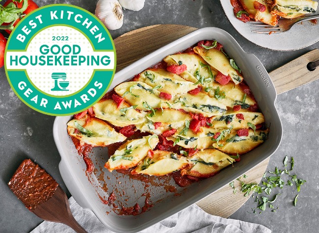 Premiere Ovenware Ceramic Nonstick 13" x 9" Rectangular Baker | Taupe info card