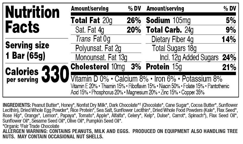 Dark Chocolate Chip Peanut Butter nutritional information
