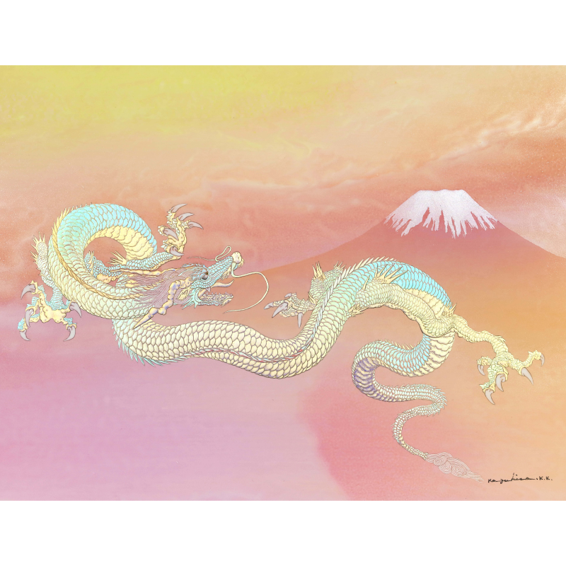陶彩画_龍作品_富士越えの龍_全体