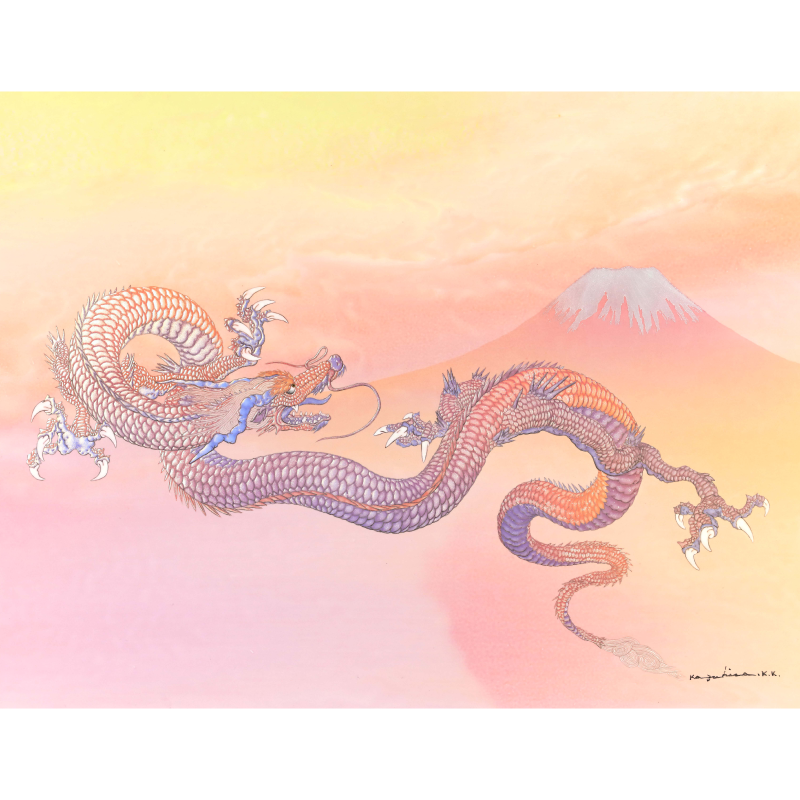 陶彩画_龍作品_富士越えの龍_全体