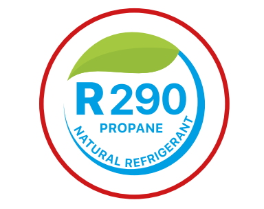 Eco-friendly R-290  Hydrocarbon refrigerant,  meets DOE’s Energy  Conservation standards.
