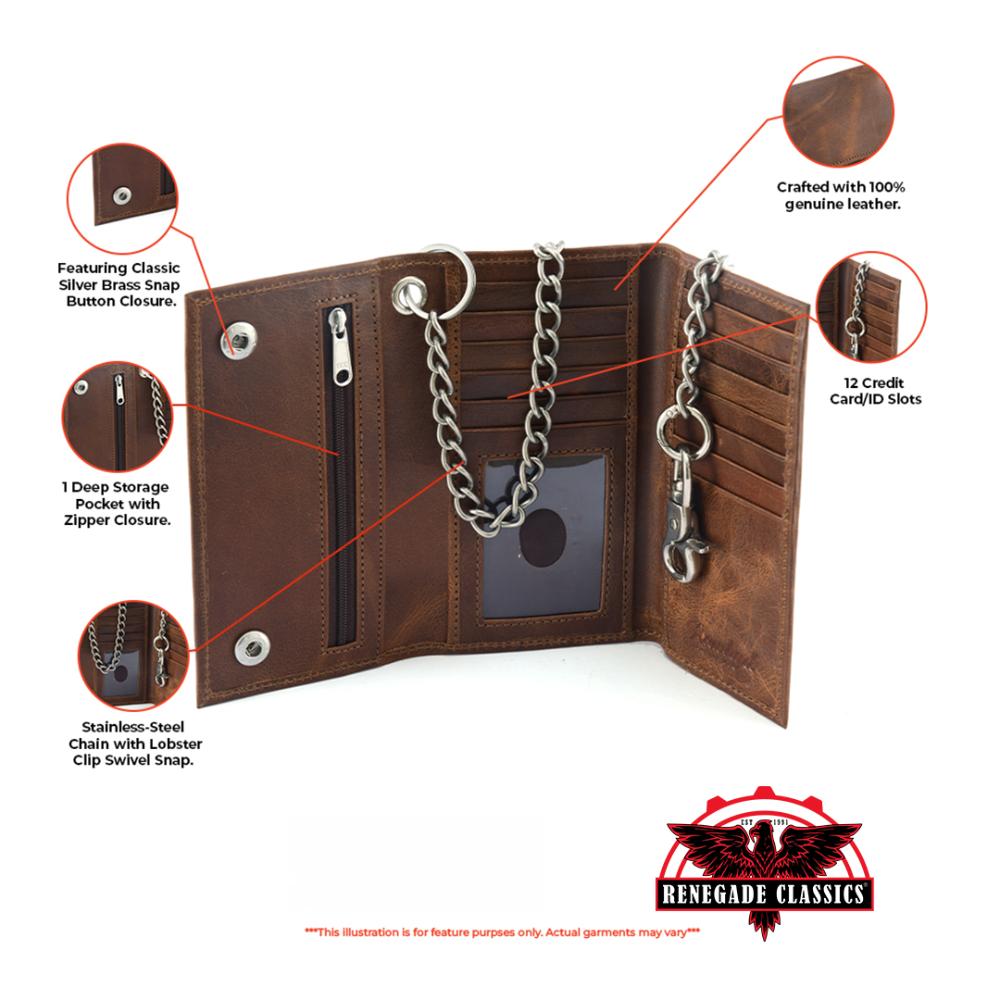 bwc234-brown-long-bi-fold-biker-leather-chain-wall-product-detail-image