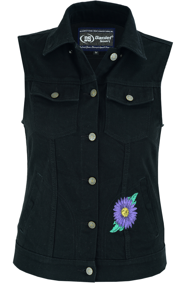 dm945-womens-black-denim-snap-front-vest-with-purp-product-detail-image