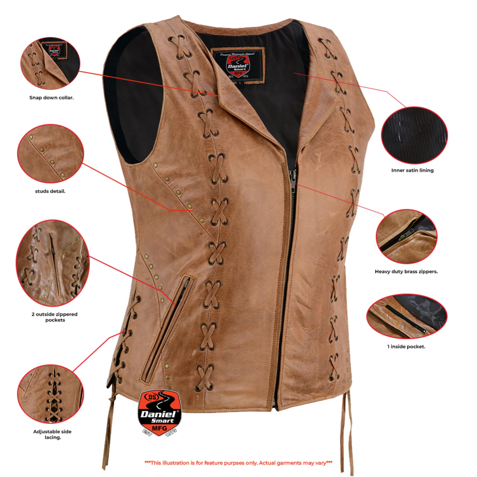 ds236-womens-brown-zippered-vest-with-lacing-detai-product-detail-image