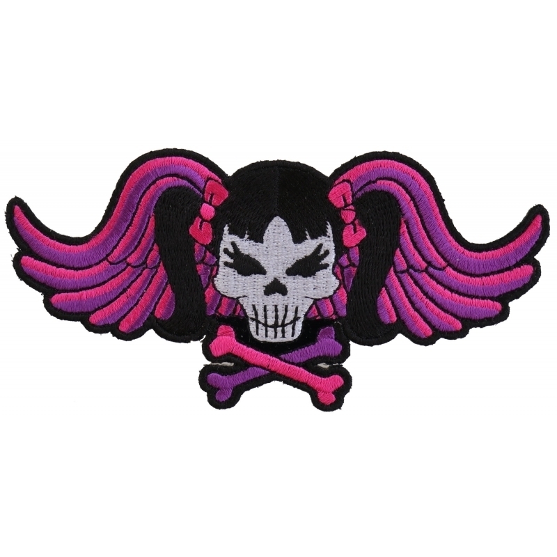 p3419-pigtails-bow-skull-and-wings-small-pink-patc-product-detail-image