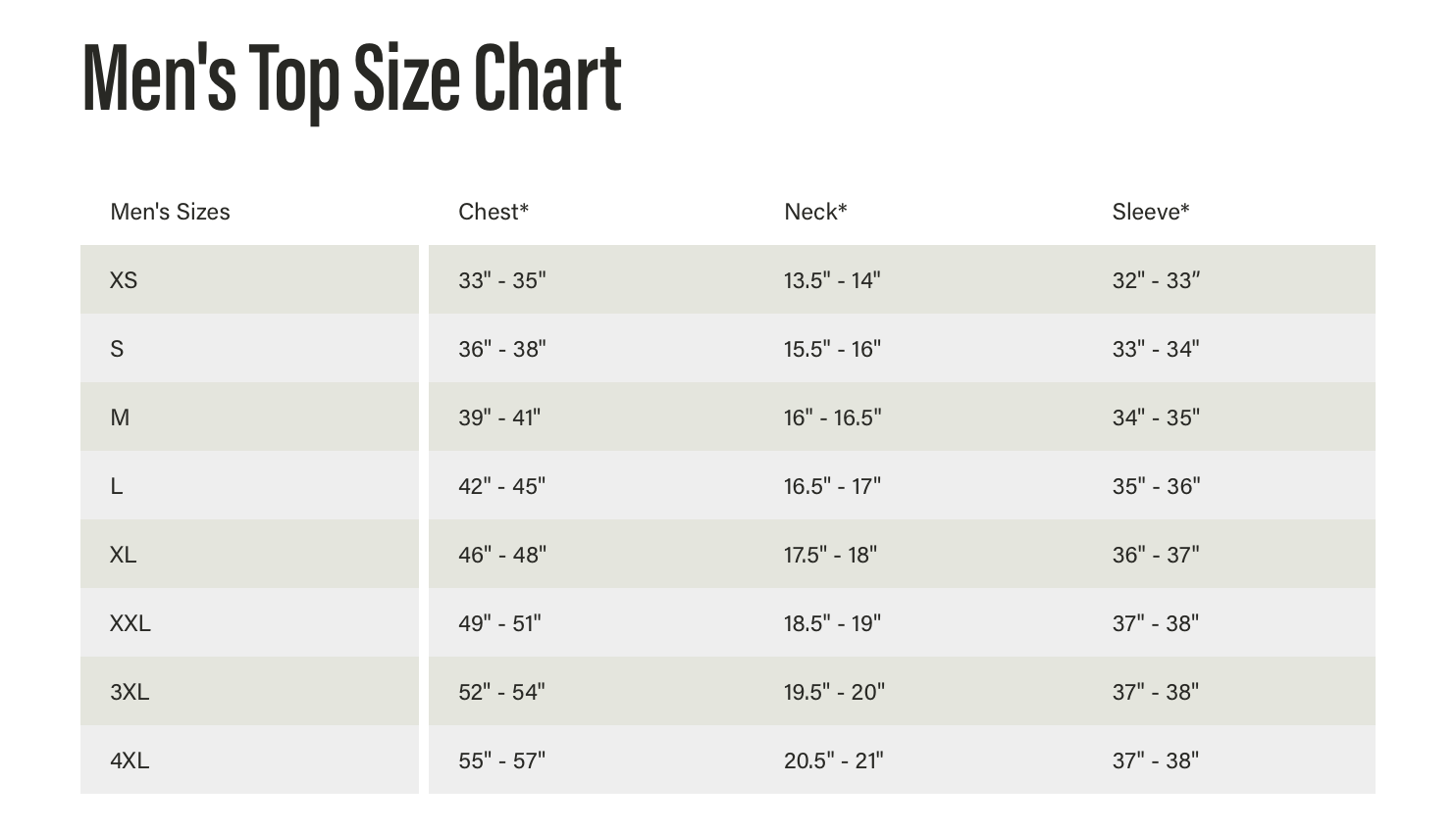 Size chart