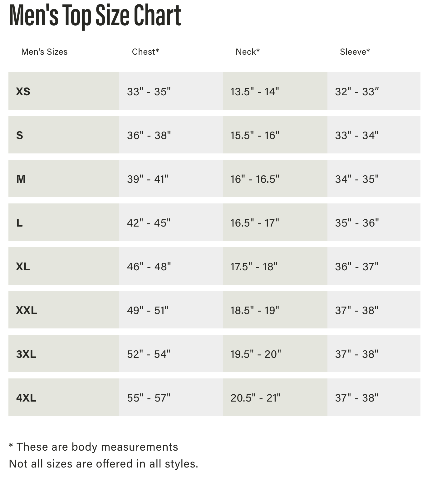 Size chart