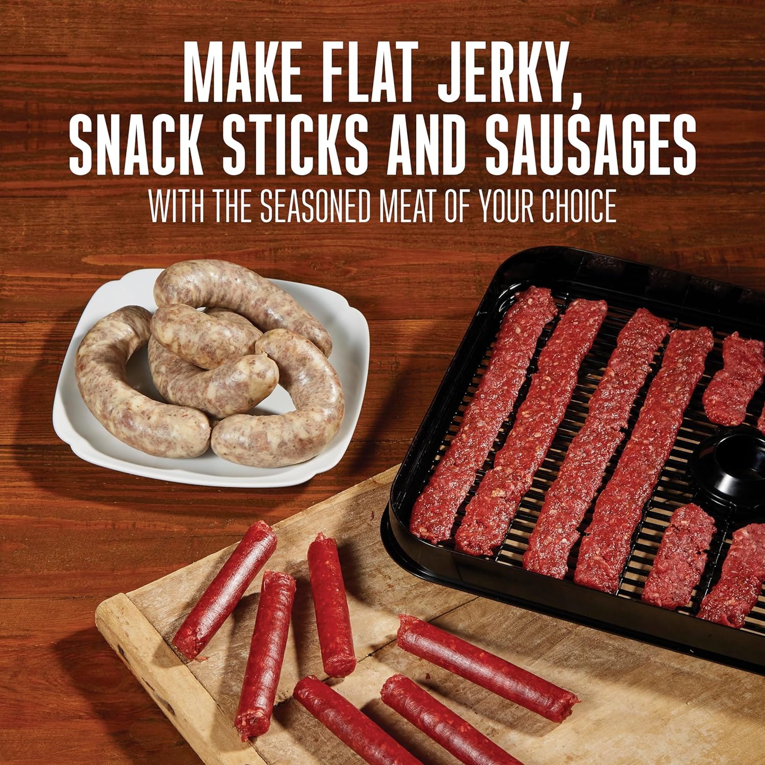 Makes Snack Sticks, Flat Jerky & Sausages