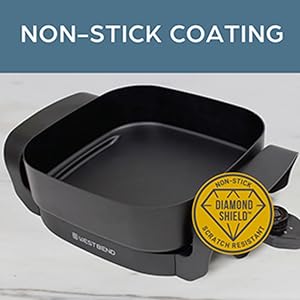 Frying pan with PTFE-free diamond shield non-stick coating for durability and easy cleaning