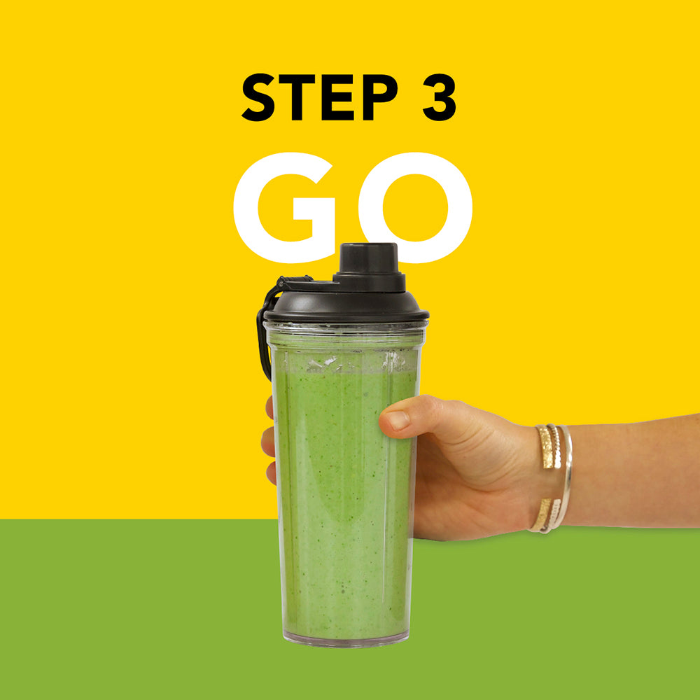 Pour your blended mixture into a cup or bottle, and you're ready to enjoy it on the go!