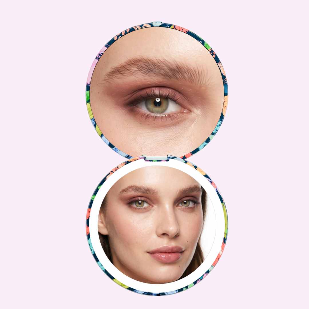 Woman looking in Happy Flowers Mini Taylor with 10x and 1x Magnifcation