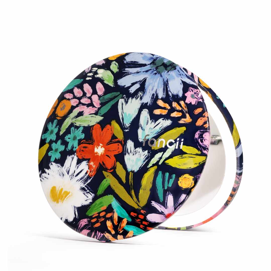 Mini Taylor premium lighted compact by Fancii and Co opened to show the natural daylight leds