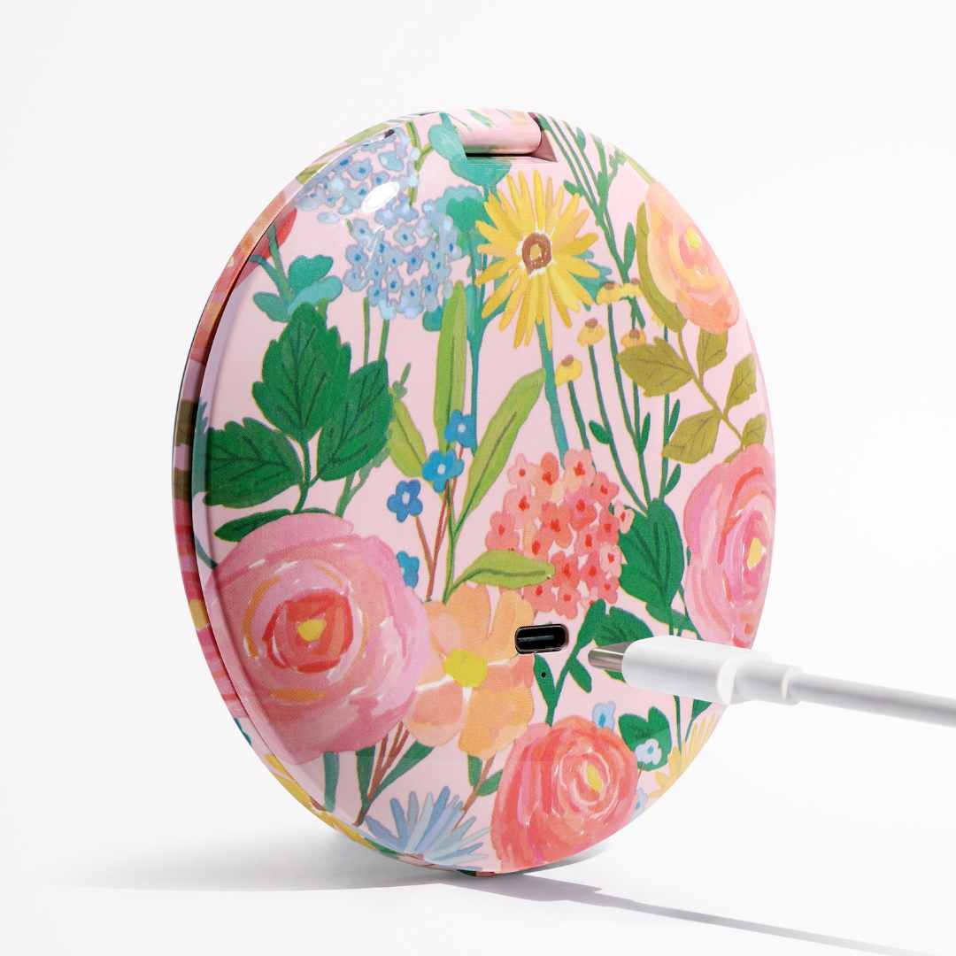 Vibrant Florals Mini Taylor Lighted Compact is rechargeable so no need for batteries. 