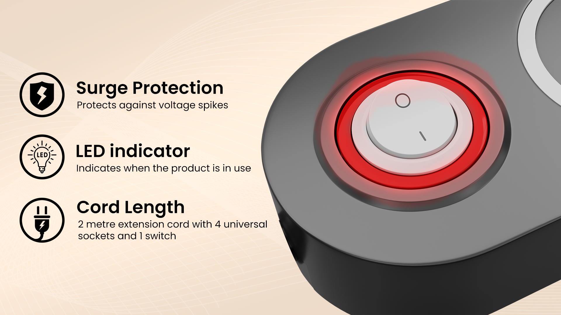 Surge Protection, LED Indicator, Cord Length