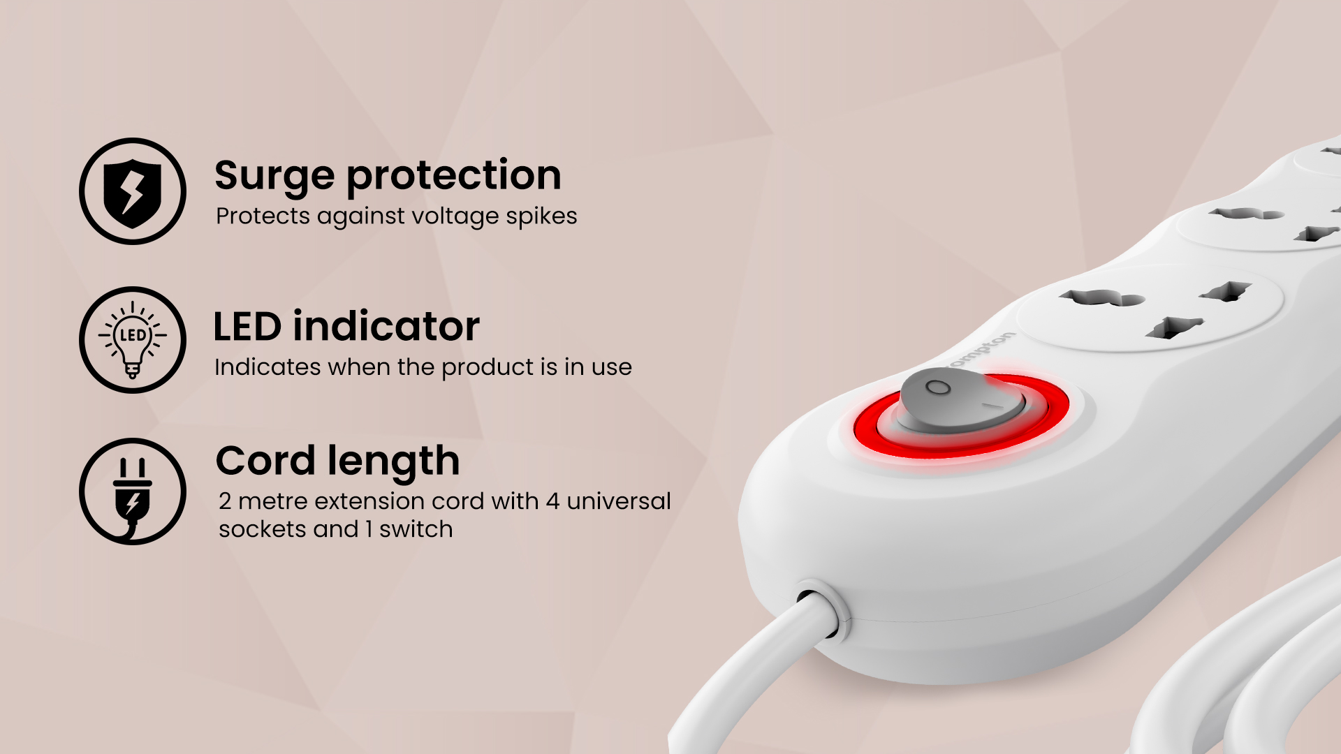 Surge Protection, LED Indicator, Cord Length