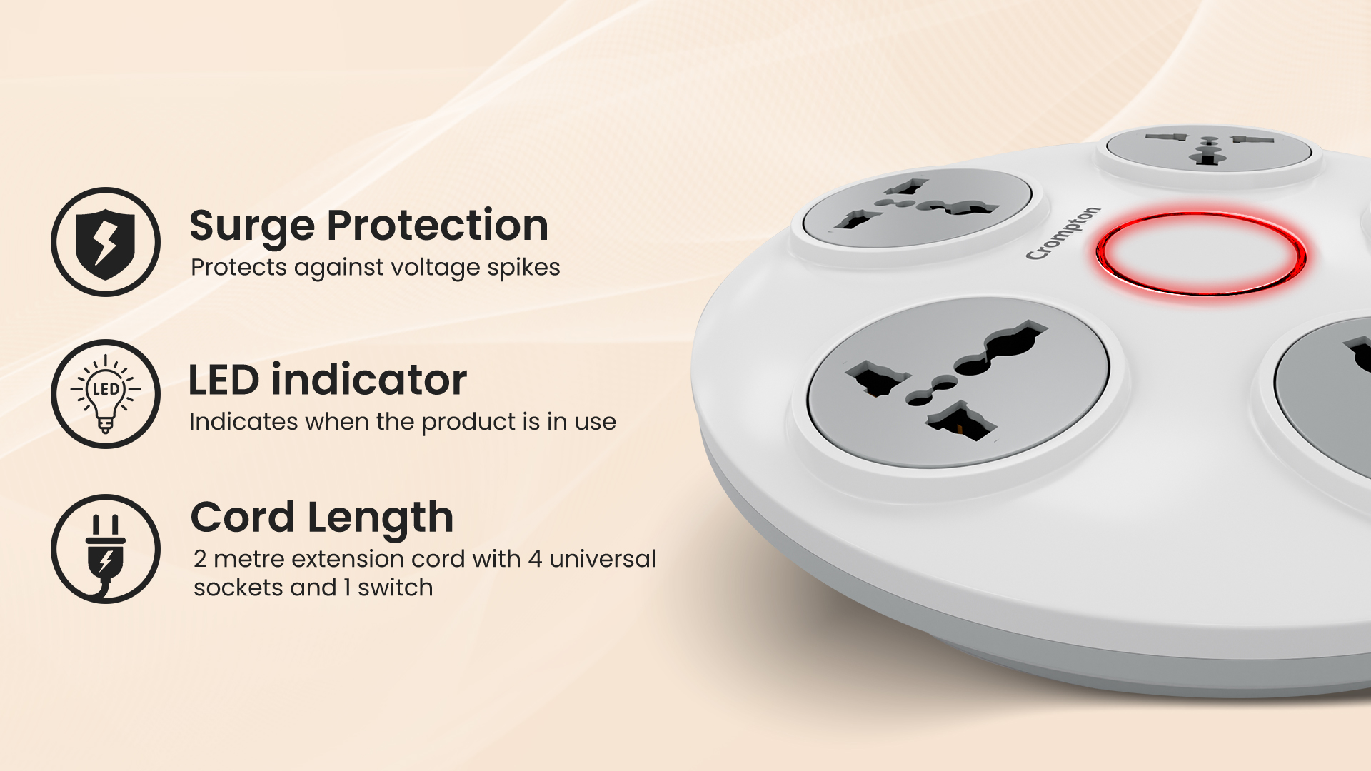 Surge Protection, LED Indicator, Cord Length