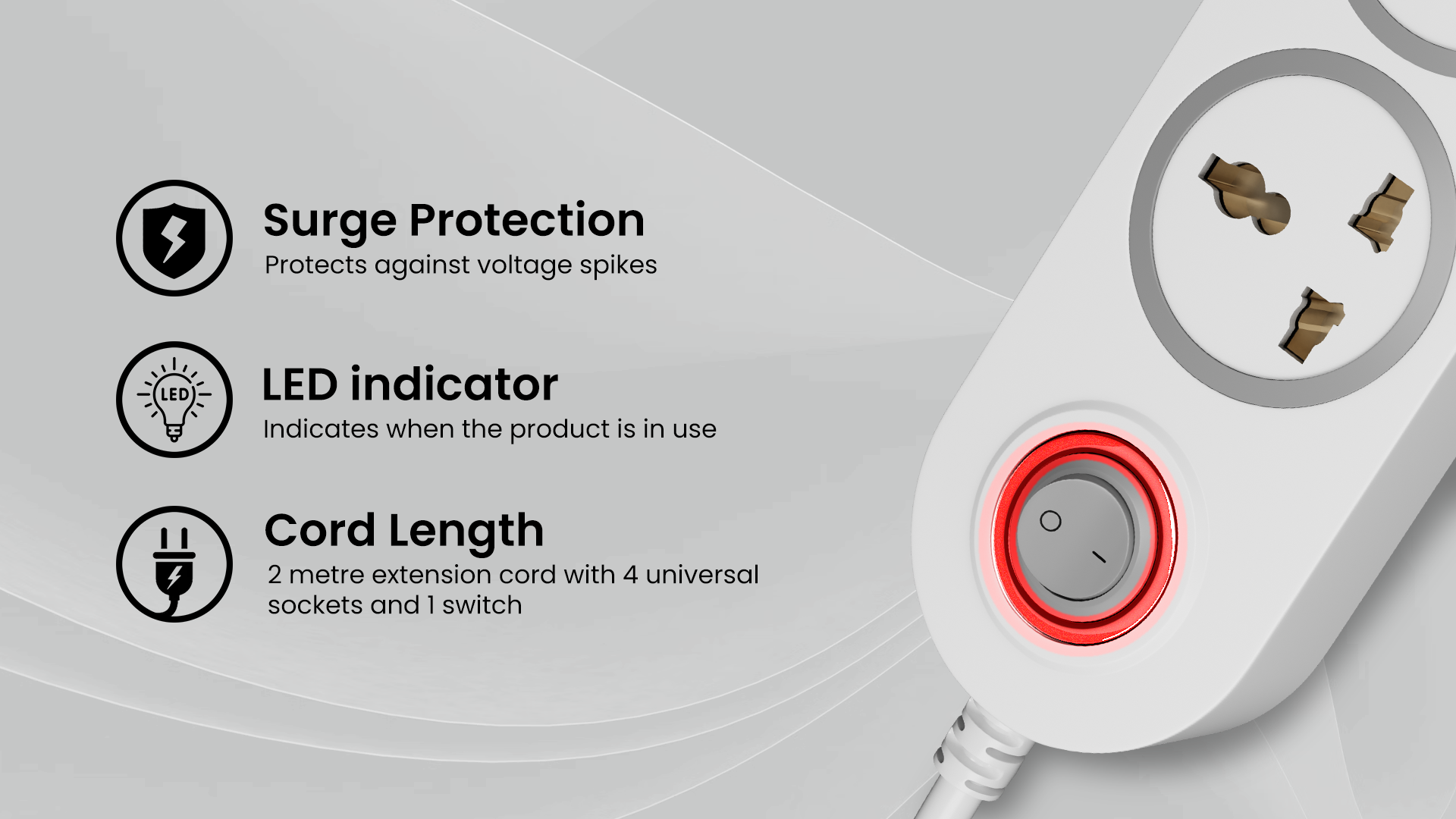 Surge Protection, LED Indicator, Cord Length