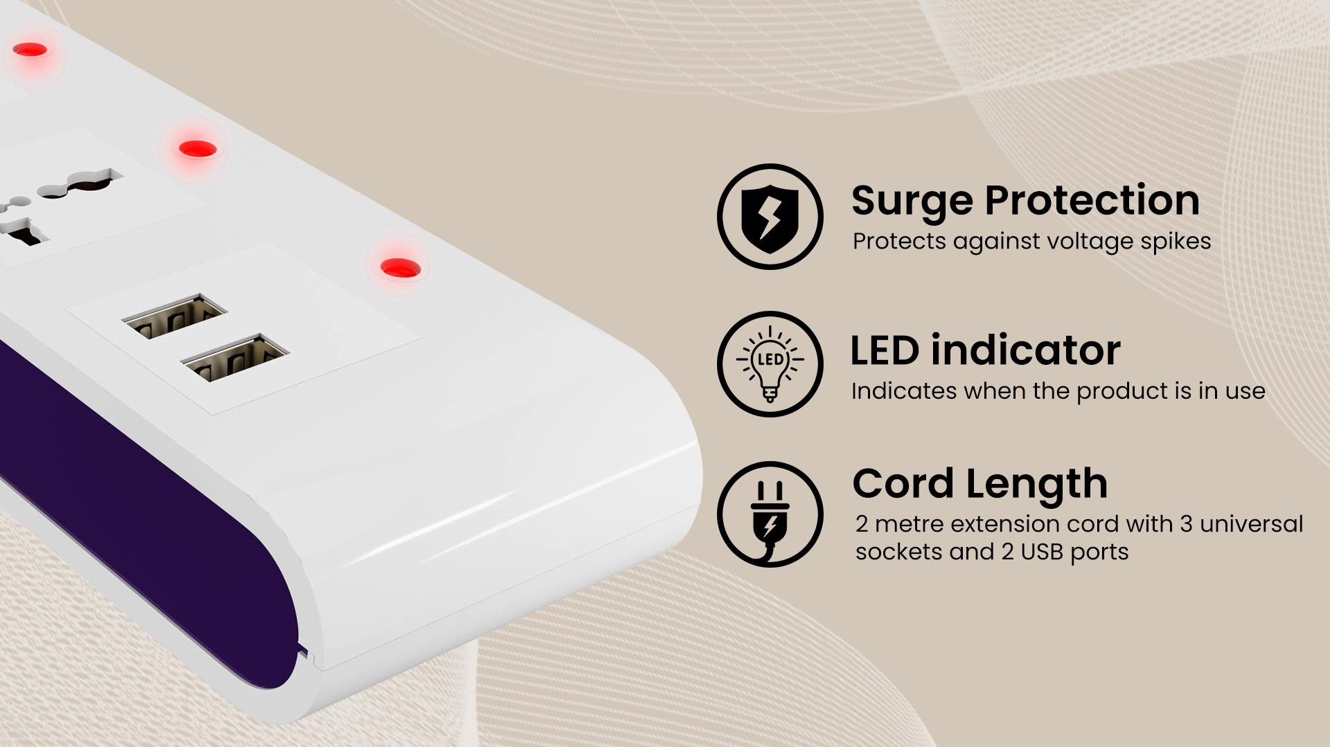 Surge Protection, LED Indicator, Cord Length