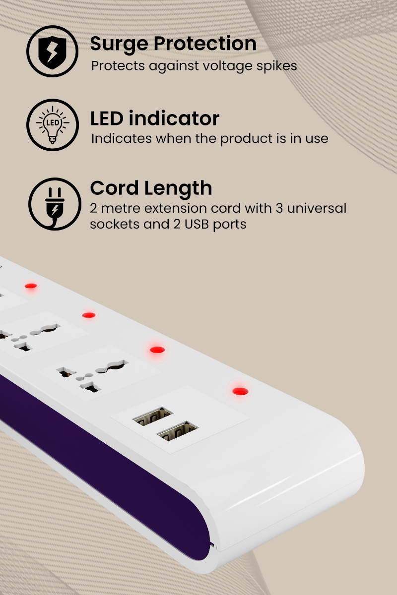 Surge Protection, LED Indicator, Cord Length