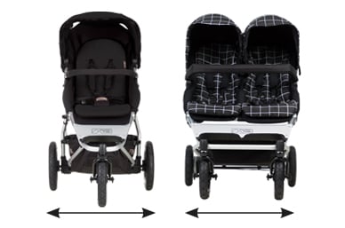 die gleiche Radstandsbreite as a single Buggy mit nur 63cm