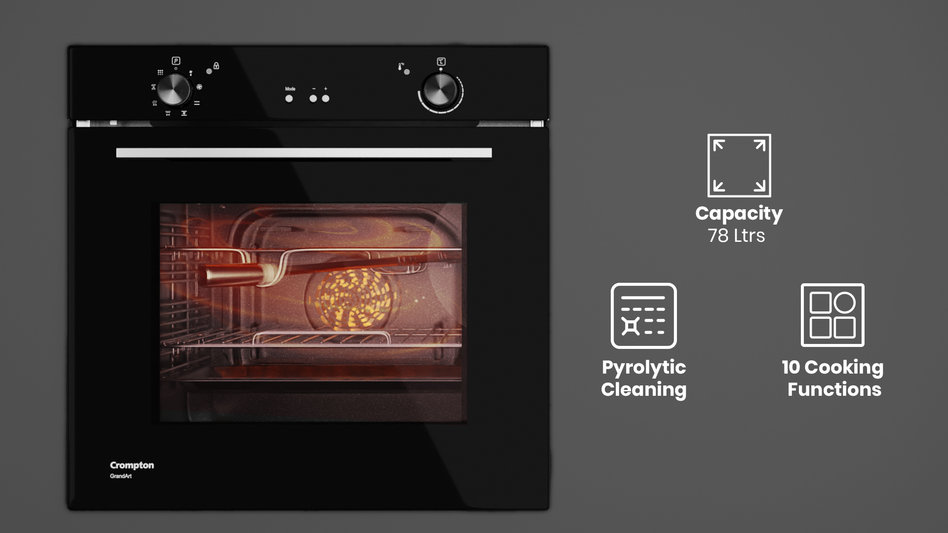 Capacity, Pyrolytic Cleaning, 10 Cooking Functions