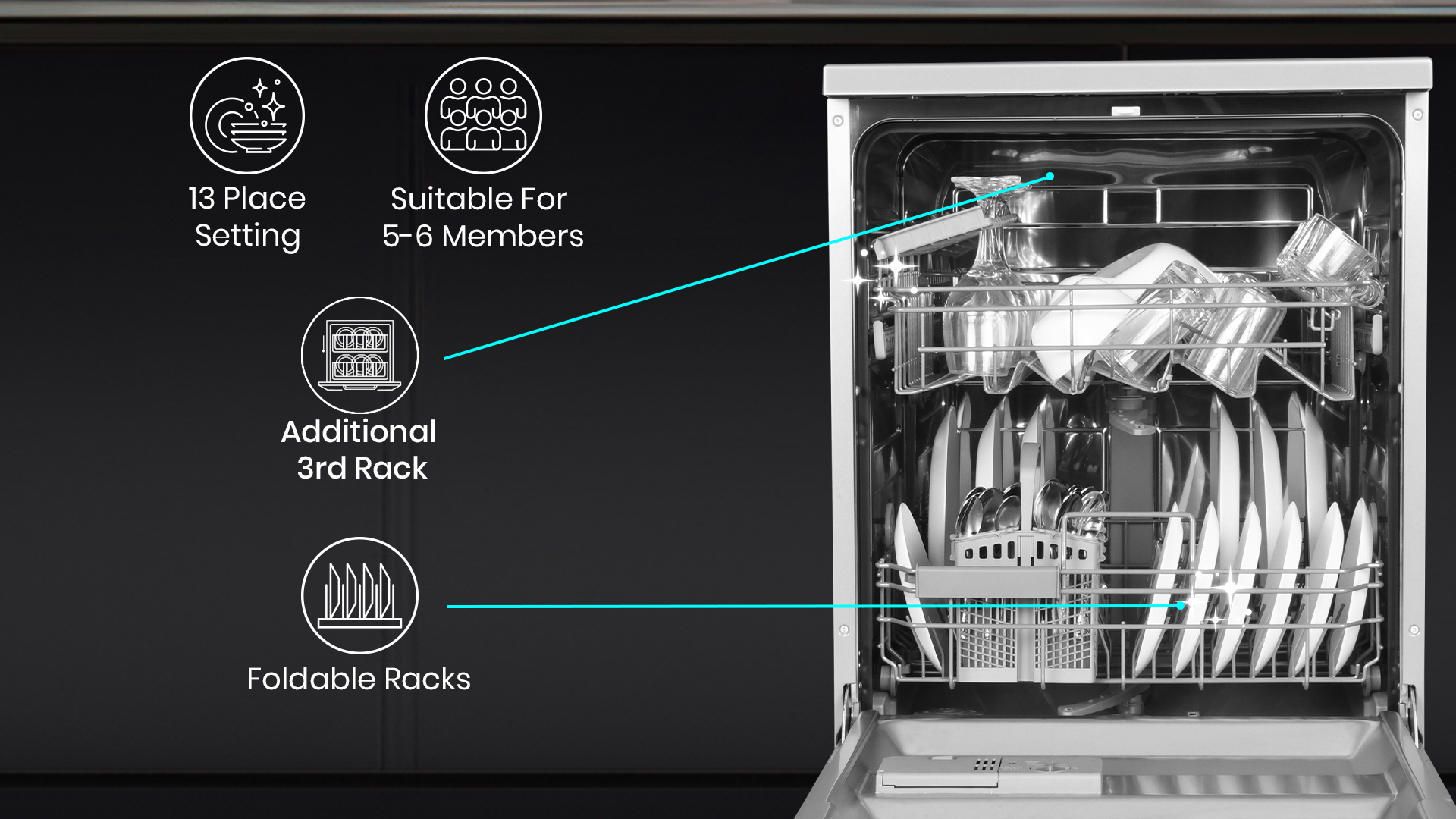 Suitable For 5-6 Members, Additional 3rd Rack, 13 Place Setting, Foldable Racks