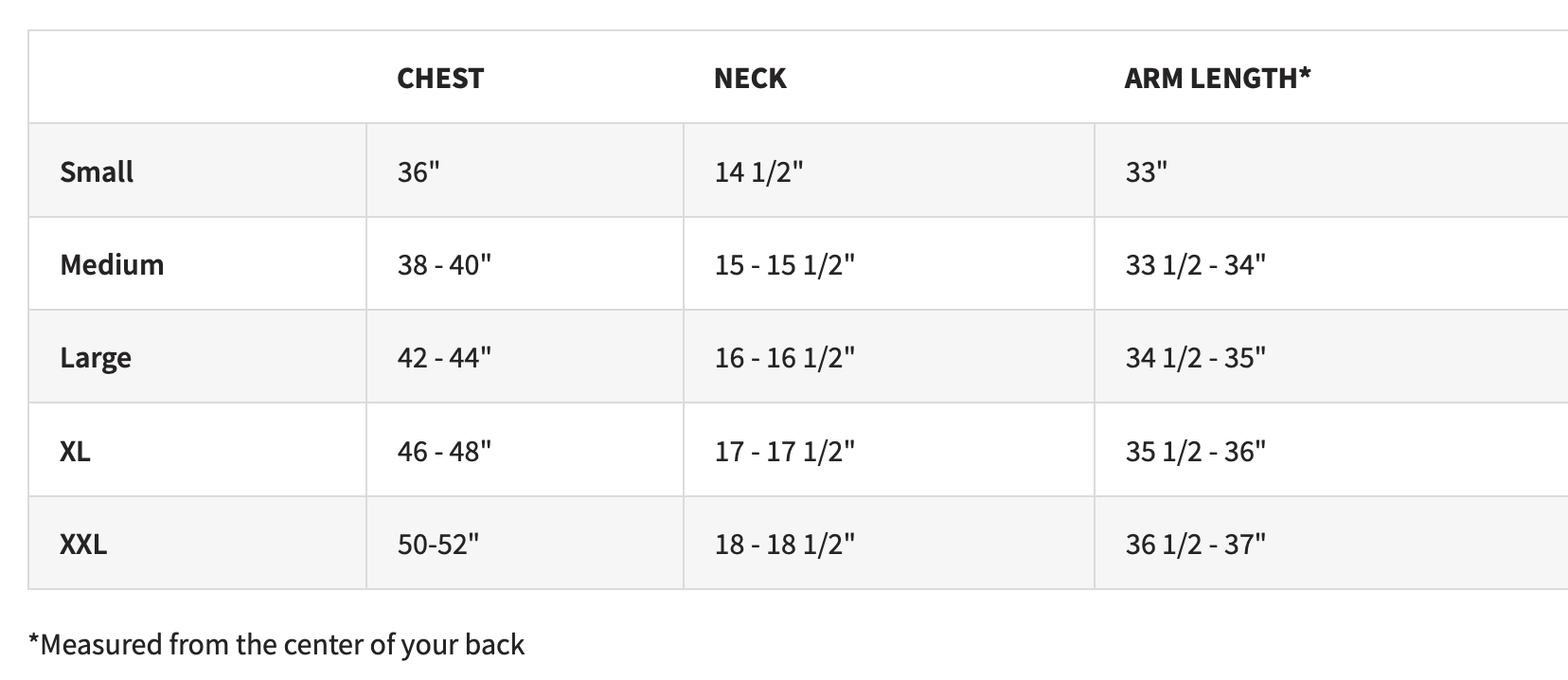 Size chart