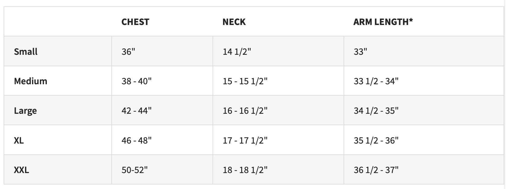 Size chart