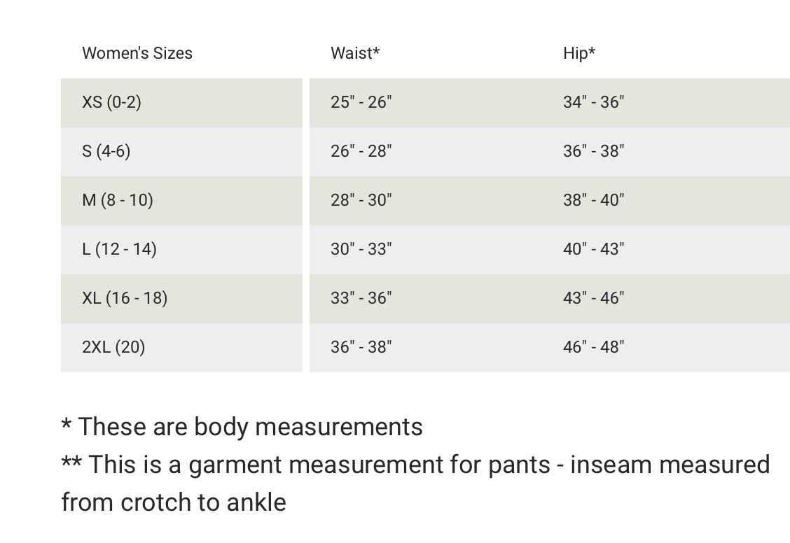 Size chart