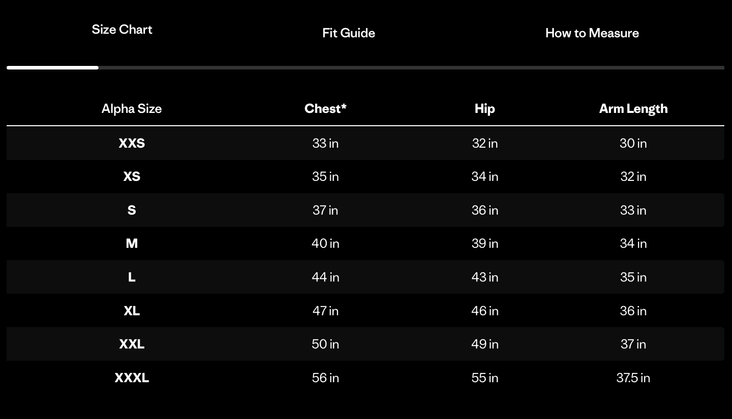 Size chart