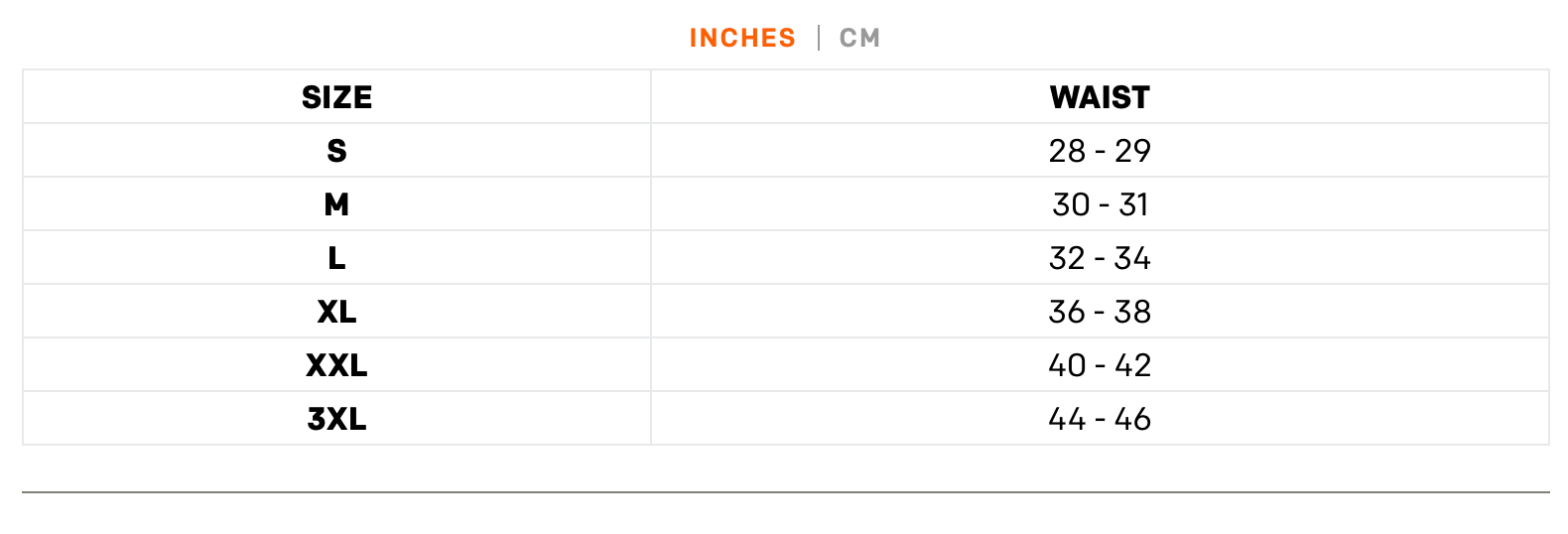 Size chart