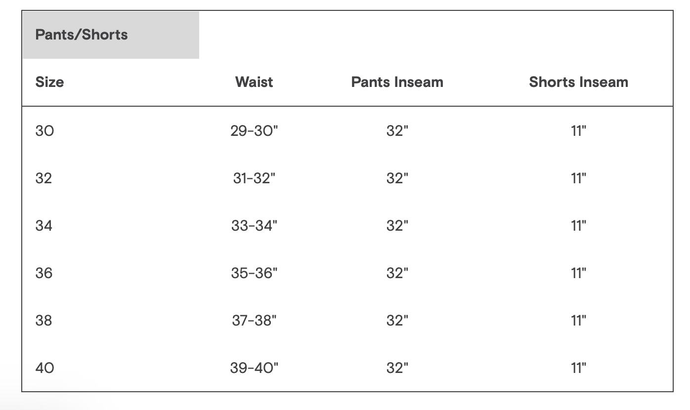 Size chart