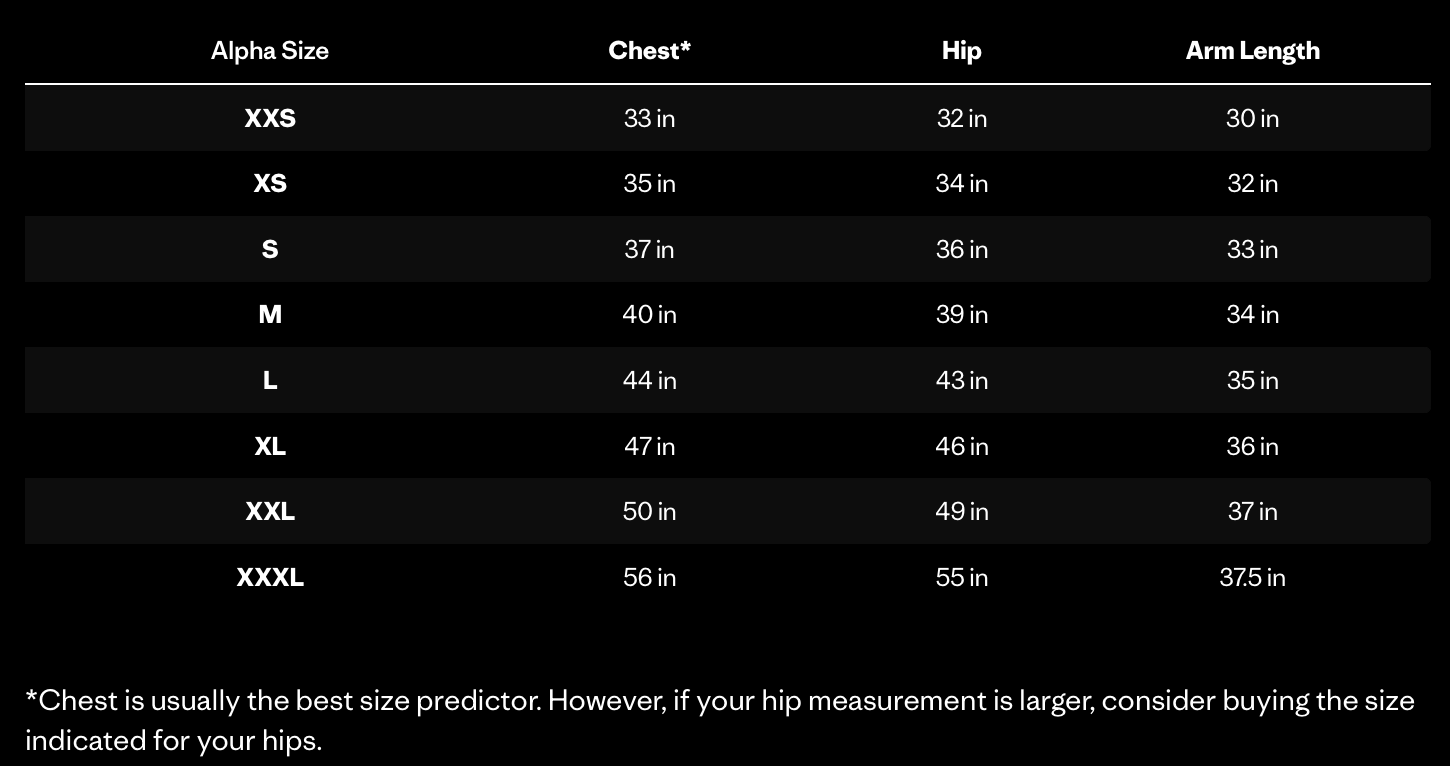 Size chart