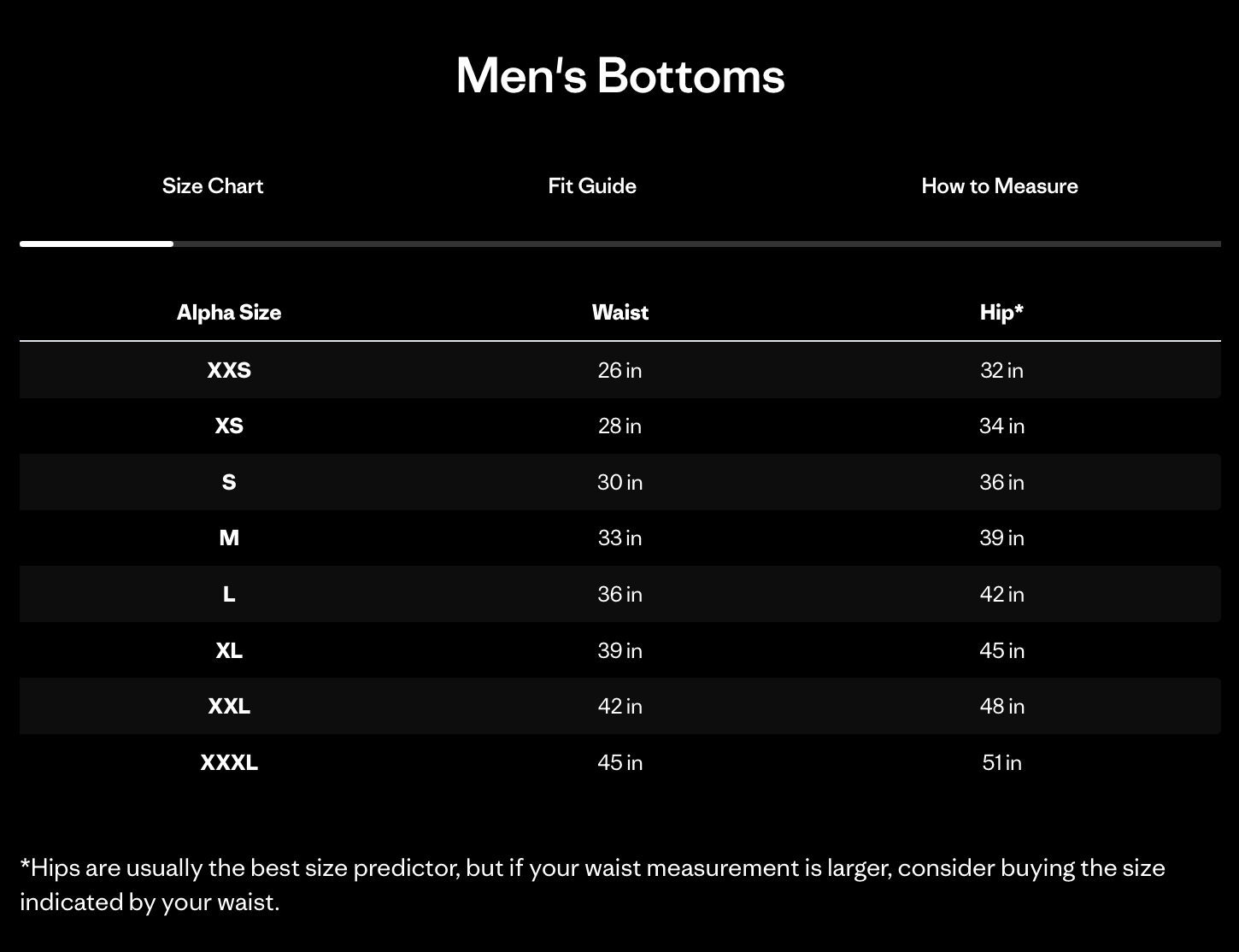 Size chart